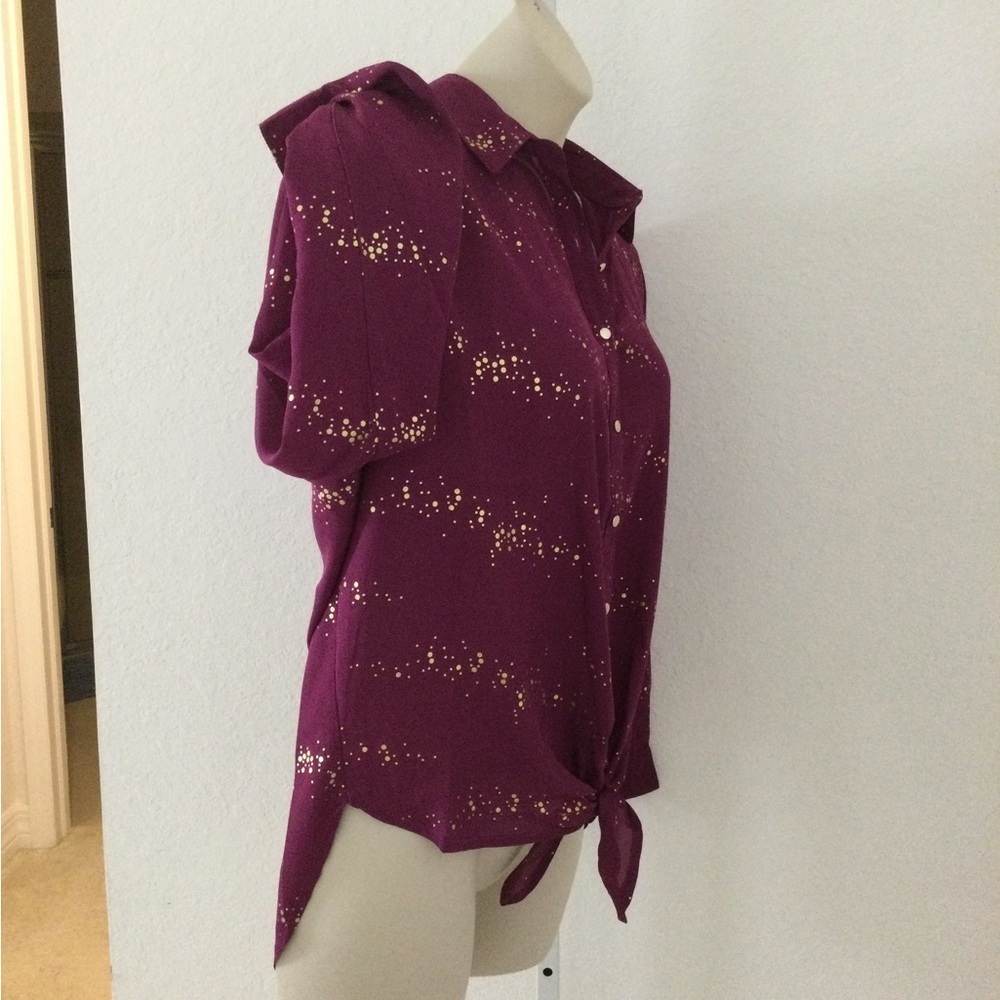 NY Collection blouse purple with gold button & metallic dots Woman 1X - Picture 2 of 12